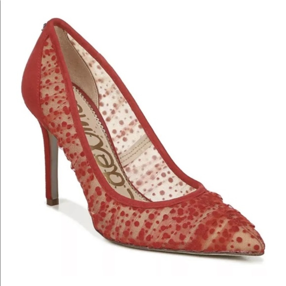 Sam Edelman Hazel Pointy Toe Pump In Red Lace Fabric 9.5